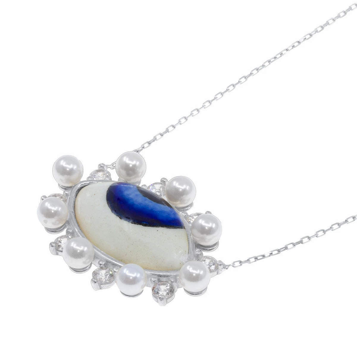 Pearl and Crystal Halo Evil Eye Pendant