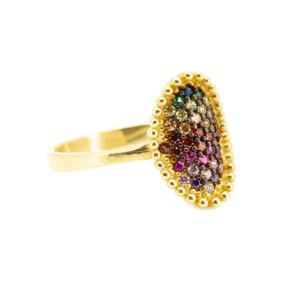 Antique Rainbow Pave Disk Ring