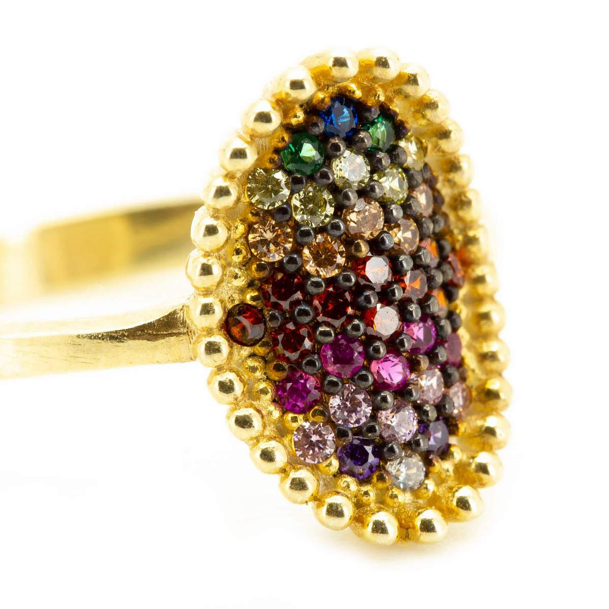 Antique Rainbow Pave Disk Ring