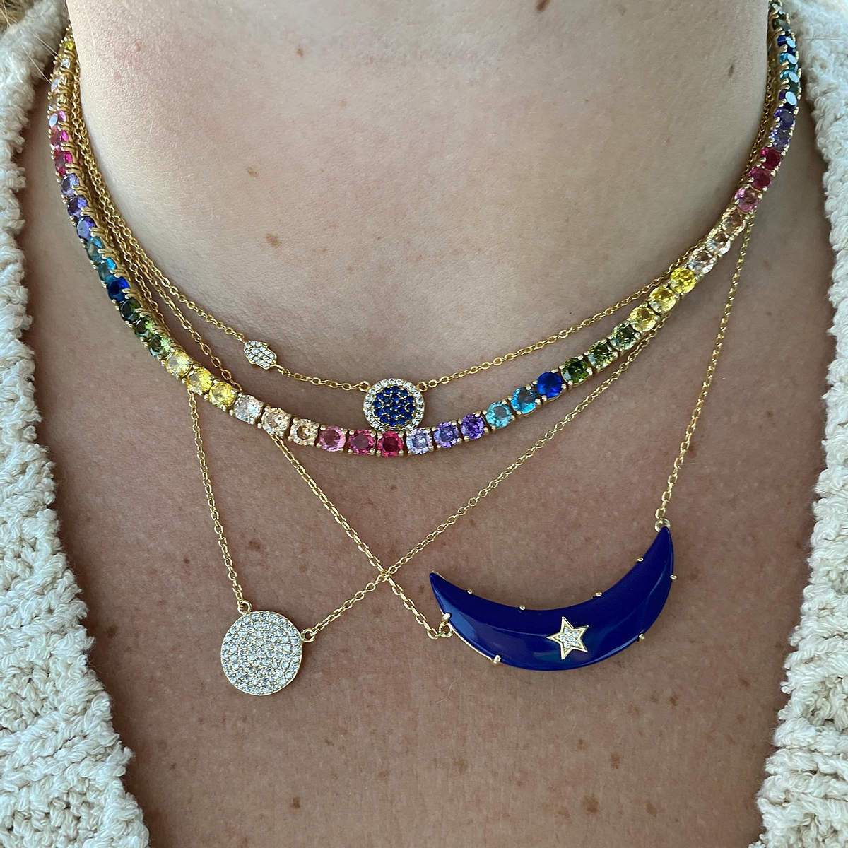 Blue Moon Celestial Crescent Pendant