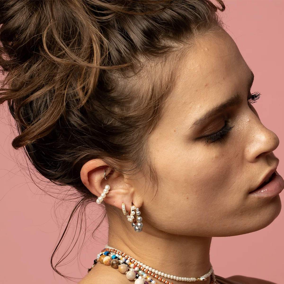 Chrome Pearl Halo Hoops