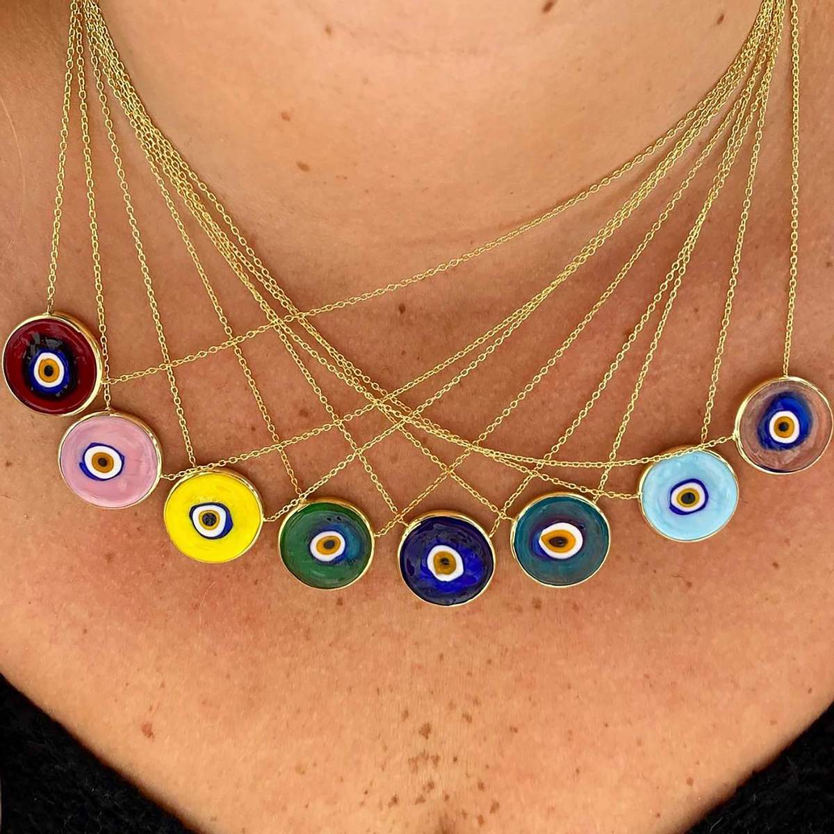 Antique Evil Eye Necklace in Pink