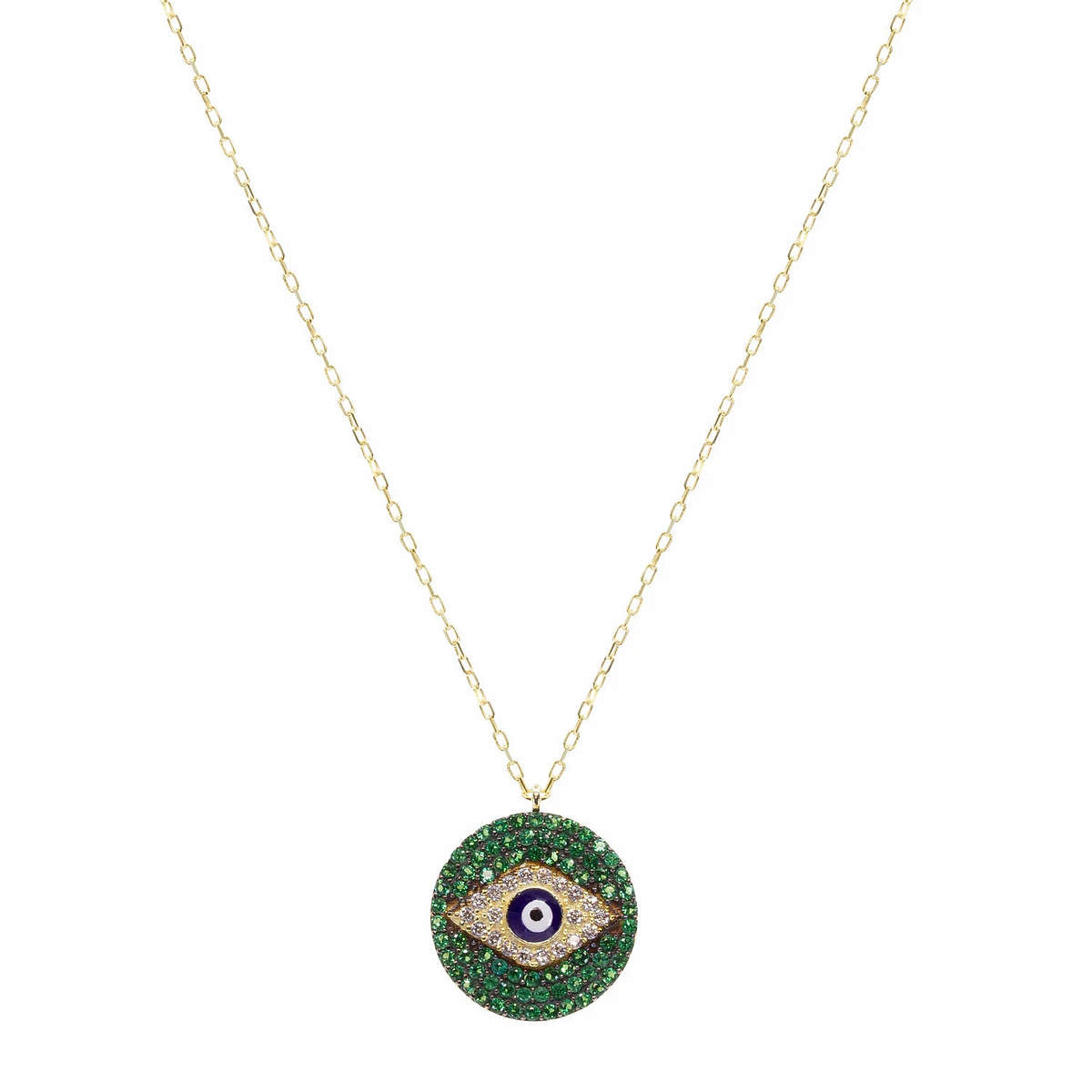 Green Seeker Evil Eye Disk Necklace