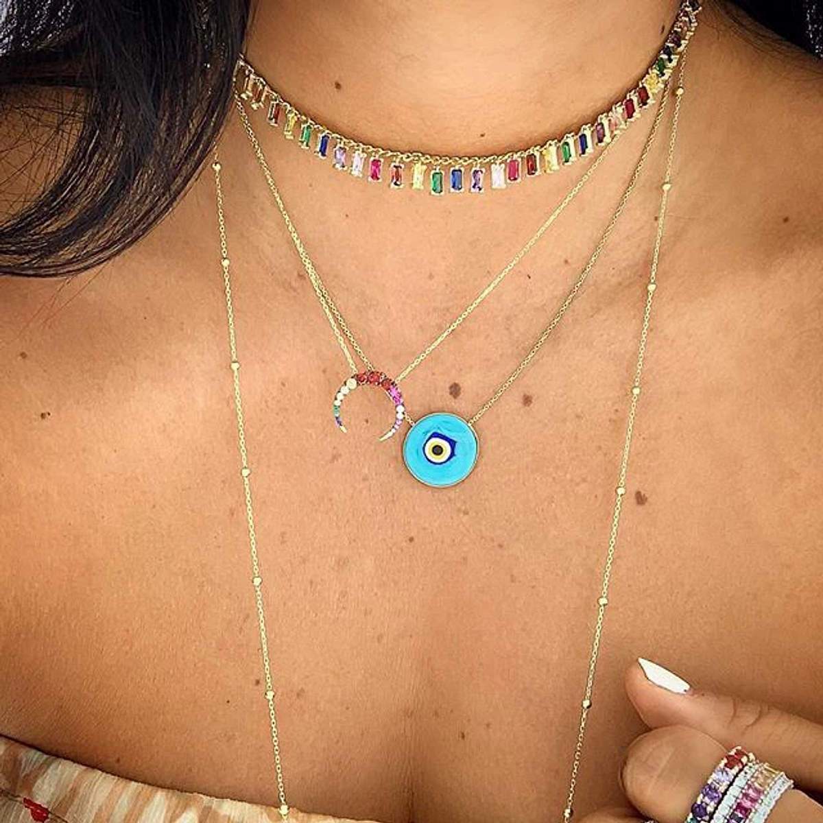 Crystal Bib Necklace in Rainbow