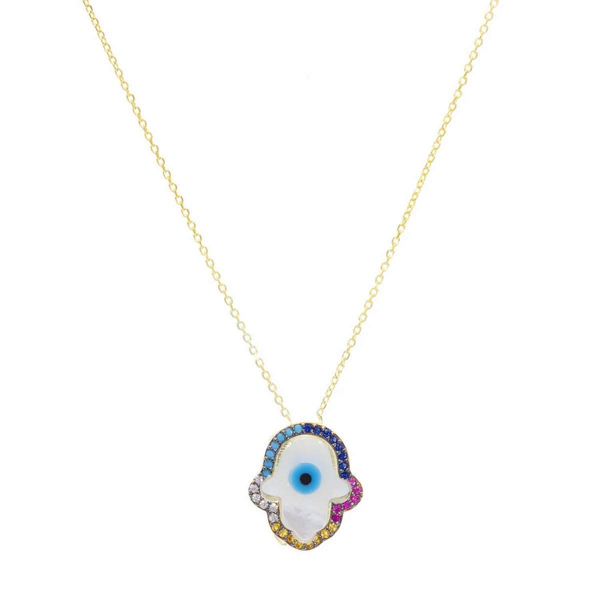Colorful Halo Hamsa Necklace