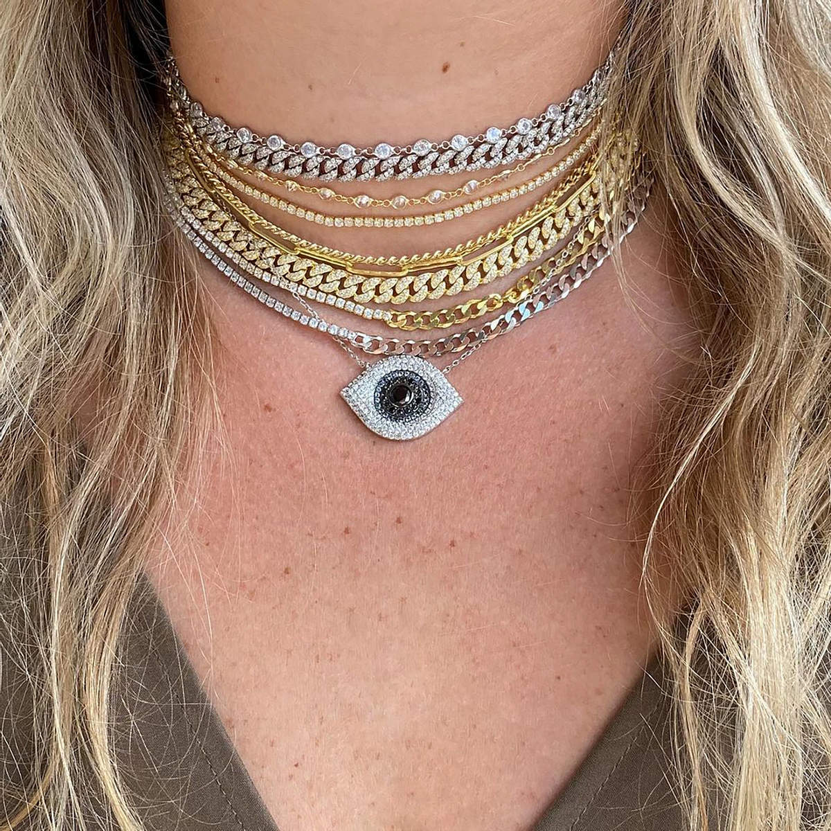 Dual Look Crystal & Chain Necklace
