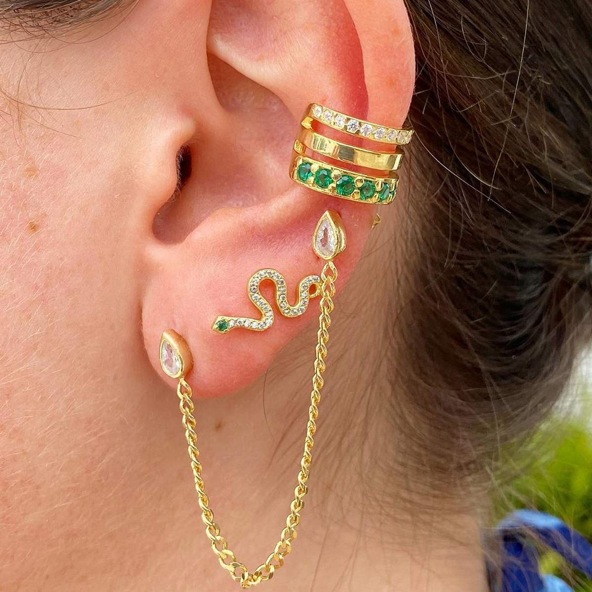 Crystal Chain A Deux Double Studs