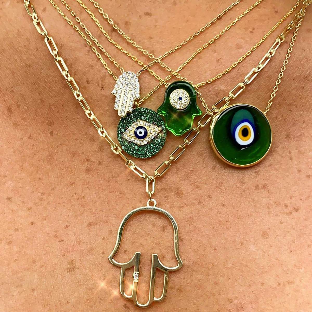 Antique Evil Eye Necklace in Green