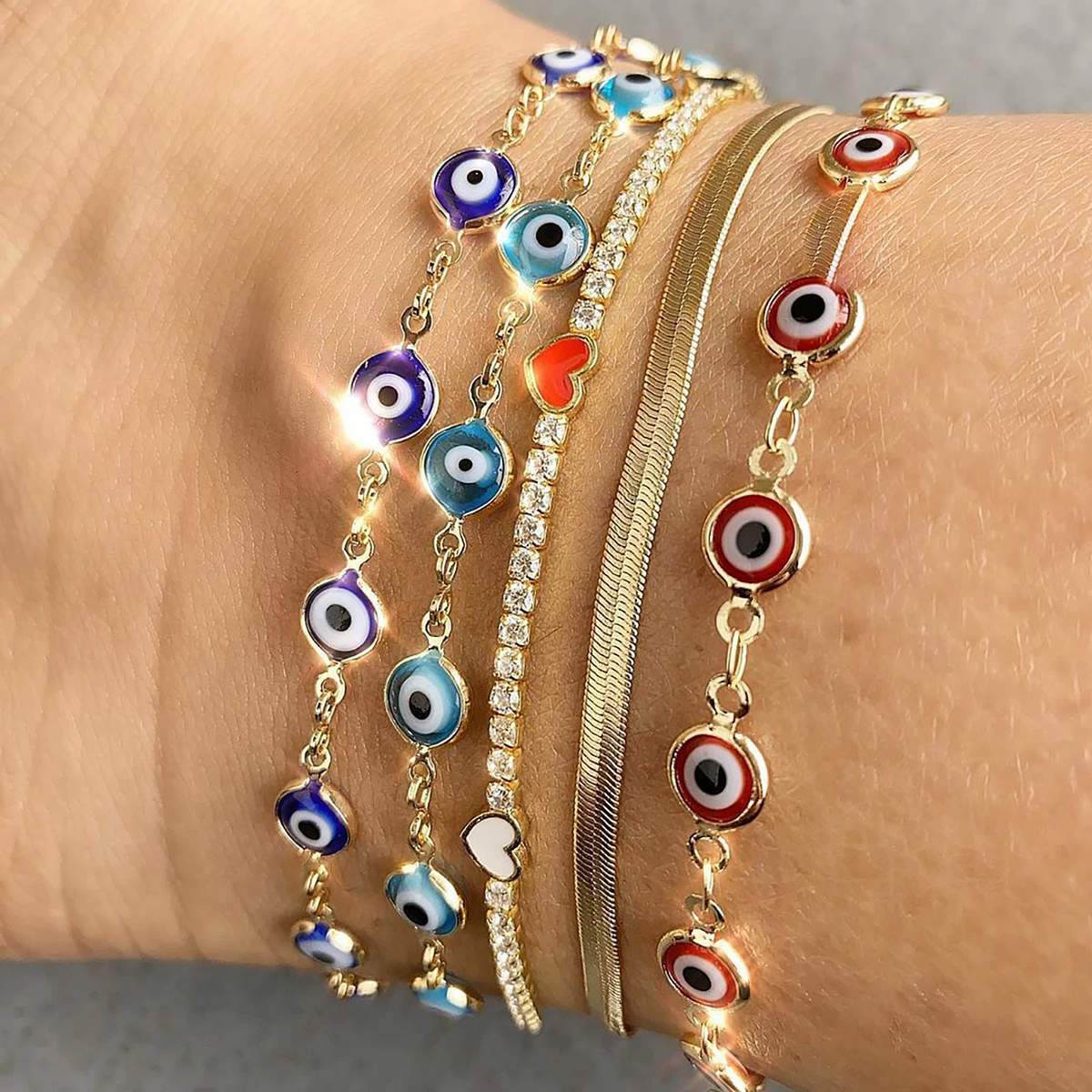 All-Seeing Evil Eye Anklet in Baby Blue