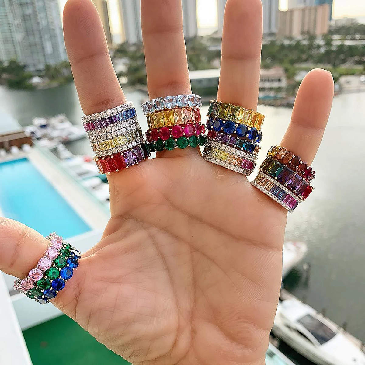 Thin Rainbow Halo Ring
